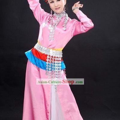 Chinese Pink Ethnic Dance Costumes Complete Set for Women