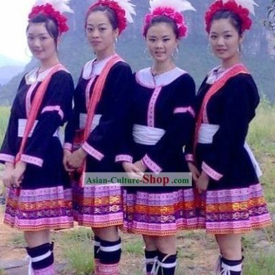 Chinese Ethnic Miao Clothing and Hat Complete Set for Women
