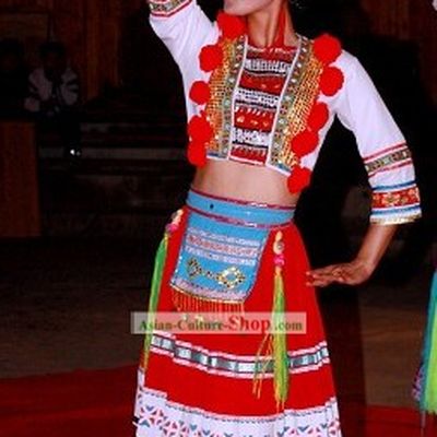 Chinese Ethnic Yao Dance Clothes and Hat Complete Set for Women