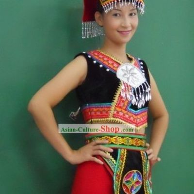 Chinese Ethnic Zhuang Female Clothing and Hat