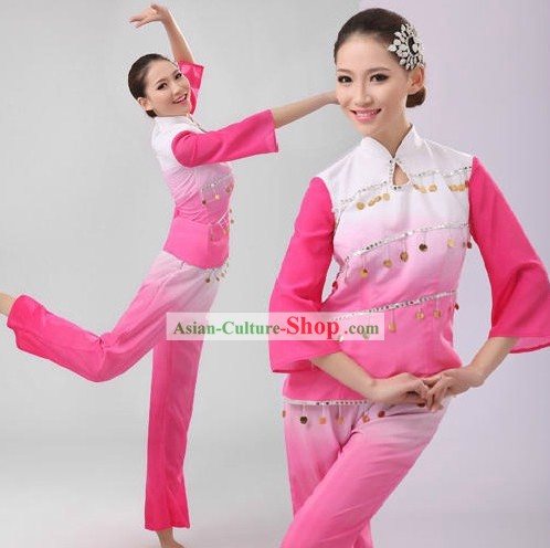 Chinese Pink Fan Dance Costumes for Women