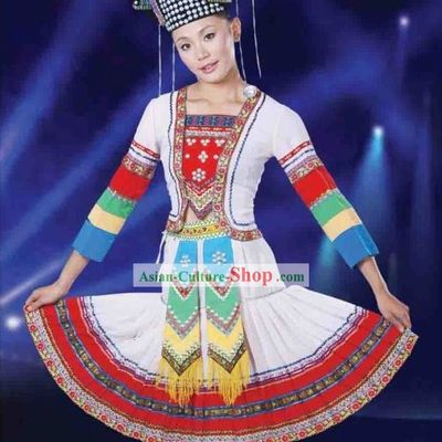 Chinese Ethnic Hani Dance Costumes and Hat for Women