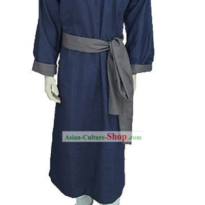 Traditional Deep Blue Chinese-style Long Gown for Men