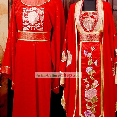 Chinese Ancient Wedding Dresses Two Sets for Brides and Bridegrooms