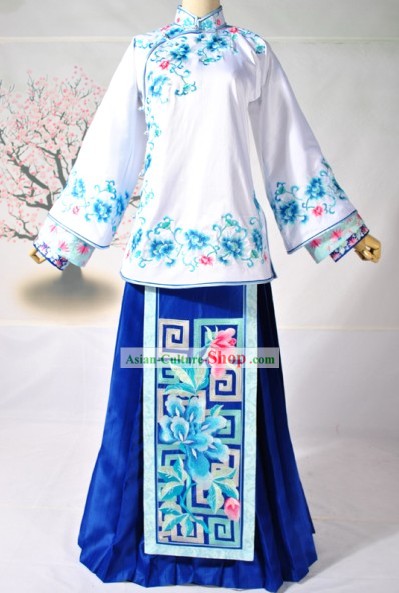 Qing Dynasty Female Embroidered Flower Clothing Complete Set