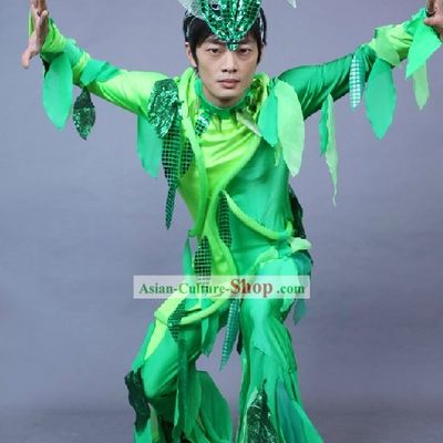 Chinese Green Leaf Dance Costumes Complete Set