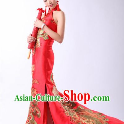 Lucky Red Chinese Phoenix Evening Dress for Brides