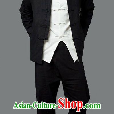Bruce Lee Li Xiaolong Kung Fu White Shirt Black Blouse and Pants Clothes and Shoes Complete Set