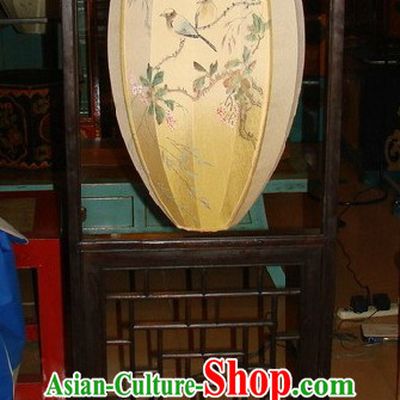 Chinese Classic Handmade and Painted Silk Wood Bird Flower Floor Lamp