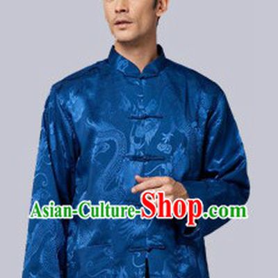 Traditional Chinese Blue Dragon Coat for Men