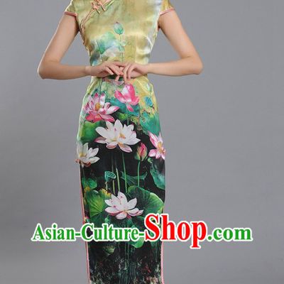 Traditional Chinese Summer Lotus Qipao Cheongsam for Women