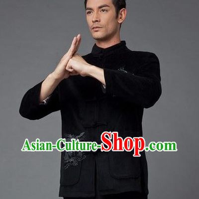 Traditional Chinese Black Dragon Blouse for Men