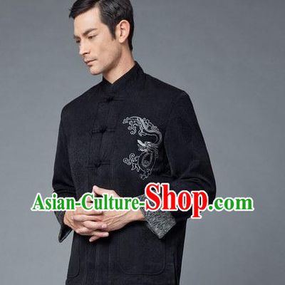 Traditional Chinese Black Dragon Blouse for Men