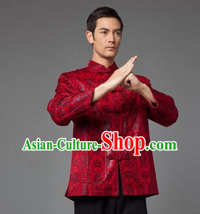 Chinese Classical Ancient Symbols Red Wedding Blouse for Men