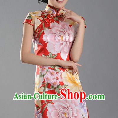 Chinese Stunning Silk Peony Qipao for Women