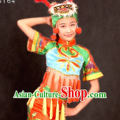 Traditional Chinese Spring Festival Celebration Dance Costume and Hat for Children
