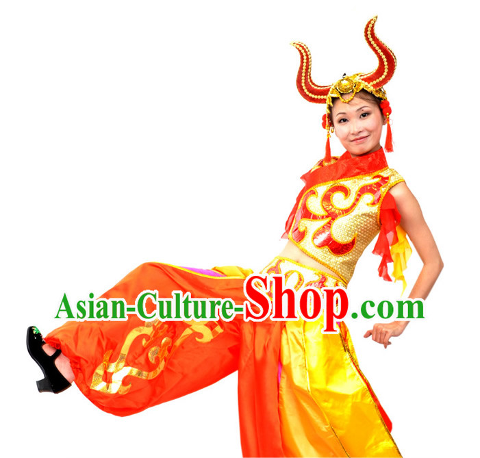 Chinese Performance Opening Dance Costume and Headpiece for Women