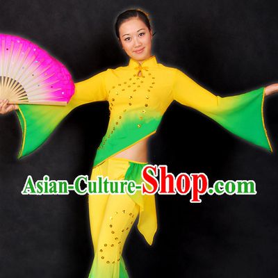 Chinese Color Transition Fan Dance Costume Complete Set for Women