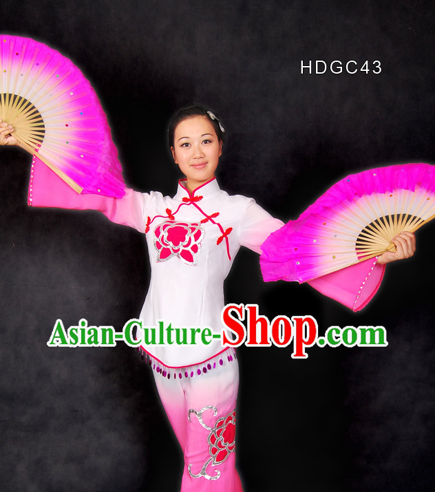 Chinese Color Transition Fan Dance Costume Complete Set for Women