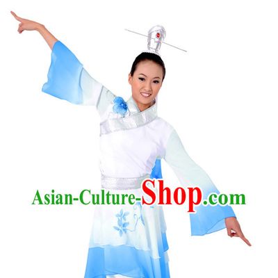Chinese Classical Color Transition Dance Costume and Headpiece Complete Set for Men or Women
