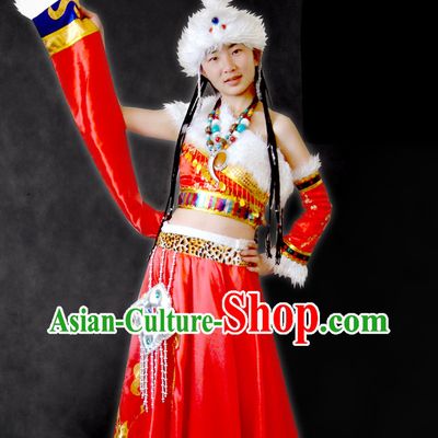 Chinese Tibetan Robe and Hat Complete Set for Women