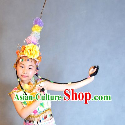 Chinese Classic Qiao Hua Dan Dance Costumes and Headpiece Complete Set for Children