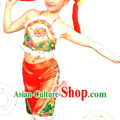 Chinese New Year Dance Han Ethnic Costumes and Hair Accessories for Kids