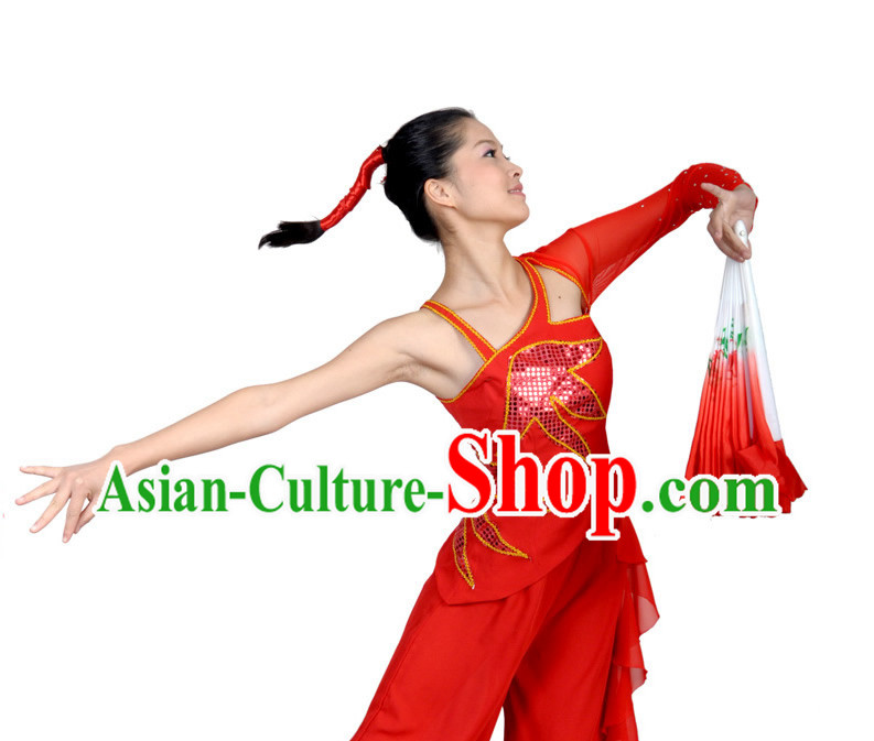 Chinese Red Fan Dancing Costume for Women