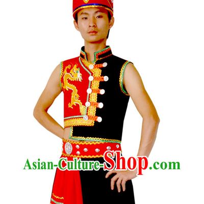 Chinese Yi Dragon Native Costume and Hat for Men