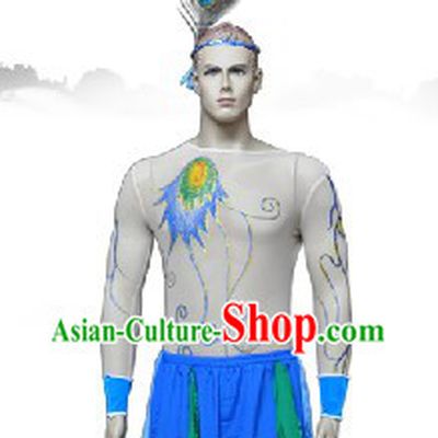Traditional Chinese Peacock Tribe Village Dance Costume for Men