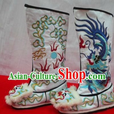 Chinese Opera General Embroidered Dragon Long Boots for Men