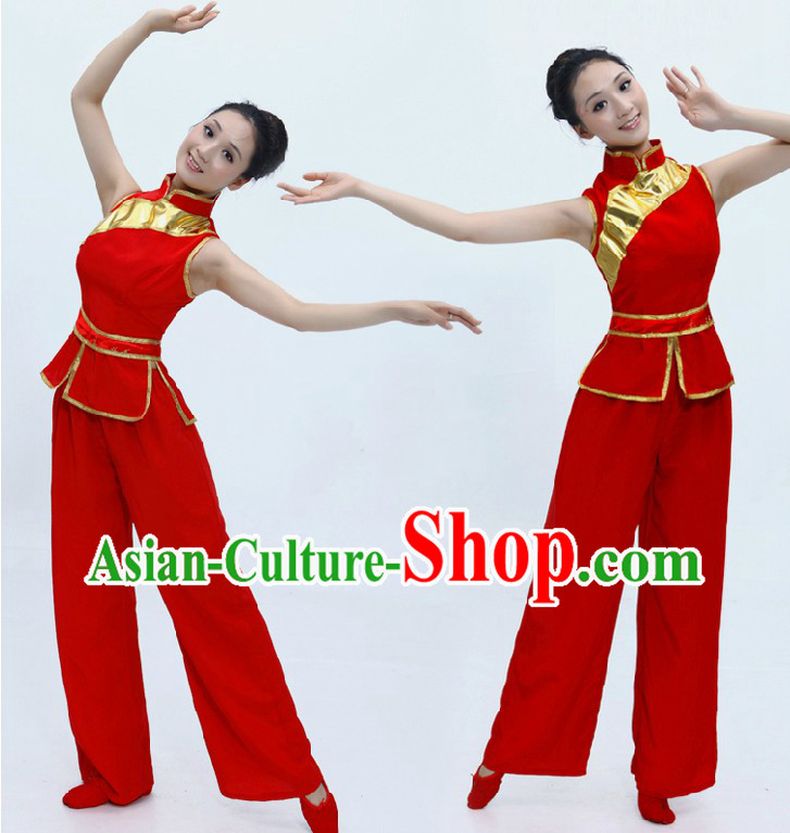 Chinese Classical Red Fan Dance Costume for Women