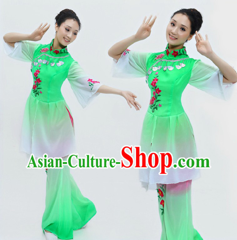 Traditional Chinese Classic Green Dance Costumes for Women