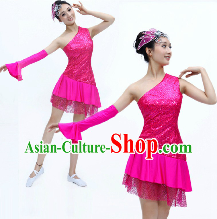 Chinese Style Cheering Leaders Dance Costumes and Headpiece for Women