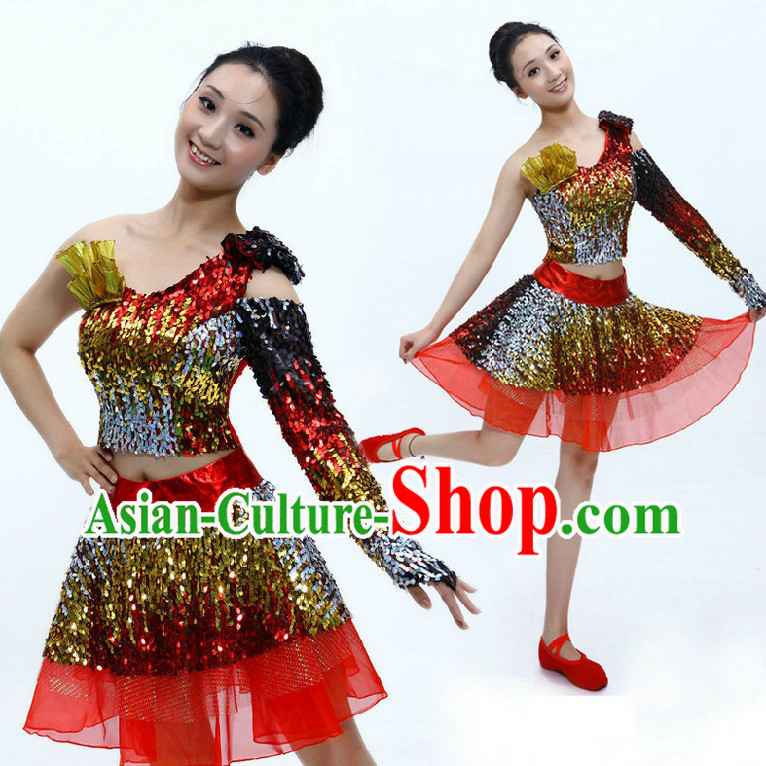 Chinese Style Cheering Squad Dance Costumes and Headpiece for Girls