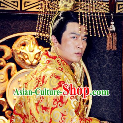 Ancient Chinese Emperor Dragon Robe and Hat Complete Set for Men