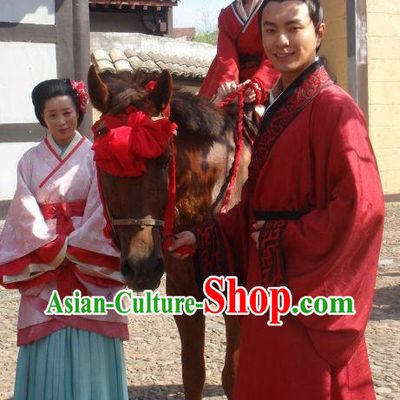 Ancient Chinese Red Wedding Dresses for Men and Women