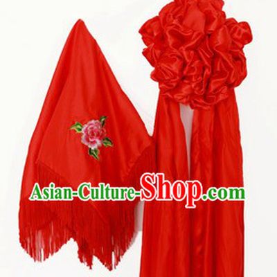 Traditional Chinese Wedding Red Flower and Veil Set
