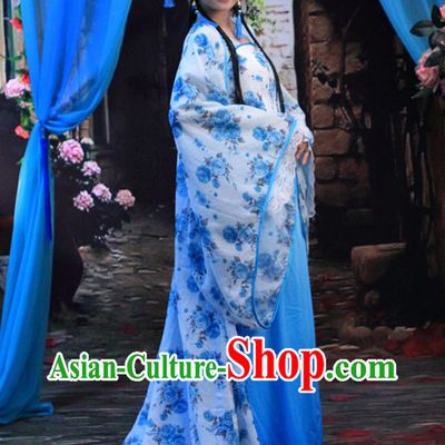Traditional Chinese Blue Flower Hanfu Clothing for Women