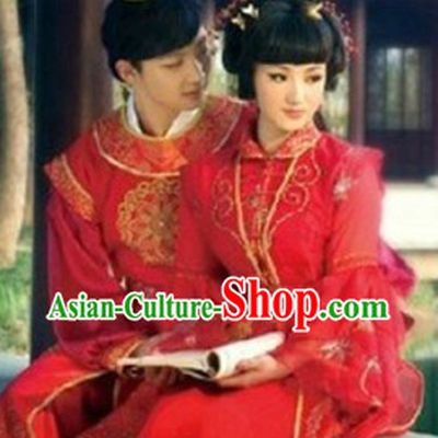 Ancient Chinese Red Chamber Dream Wedding Dresses for Brides and Bridgrooms