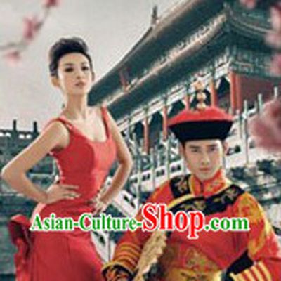Ancient Chinese Imperial Emperor Wedding Clothing and Crown for Men
