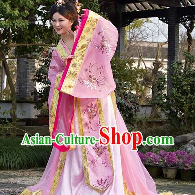 Ancient Chinese Tang Princess Pink Clothing for Women