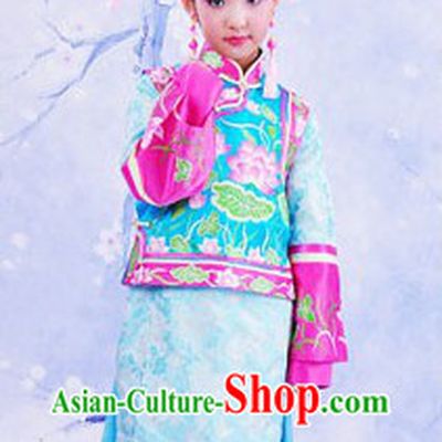 Traditional Chinese Princess Embroidered Lotus Clothing and Hat for Kids