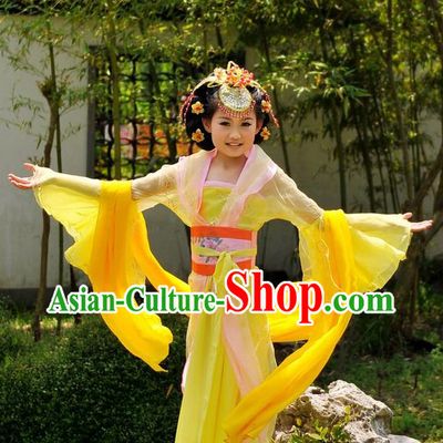 Ancient Chinese Palace Princess Yellow Costumes for Children