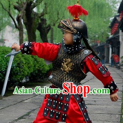 Ancient Chinese Palace General Costumes and Helmet and Shield for Kids