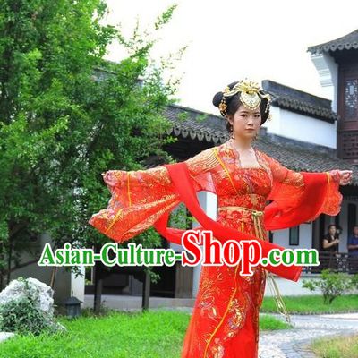 Ancient Chinese Red Wedding Dress with Long Tail