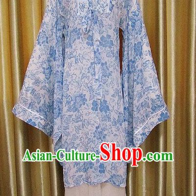 Ancient Chinese Ming Dynasty Blue Flower Female Clothing