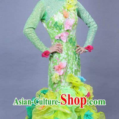 Chinese Stage Performance Flower Dance Costume and Headpiece Complete Set