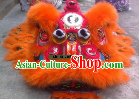 Supreme Orange Wool Long Wool Lion Dance Costumes Complete Set