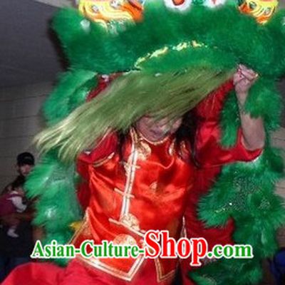 Grand Opening Green Fur Lion Dance Costumes Complete Set